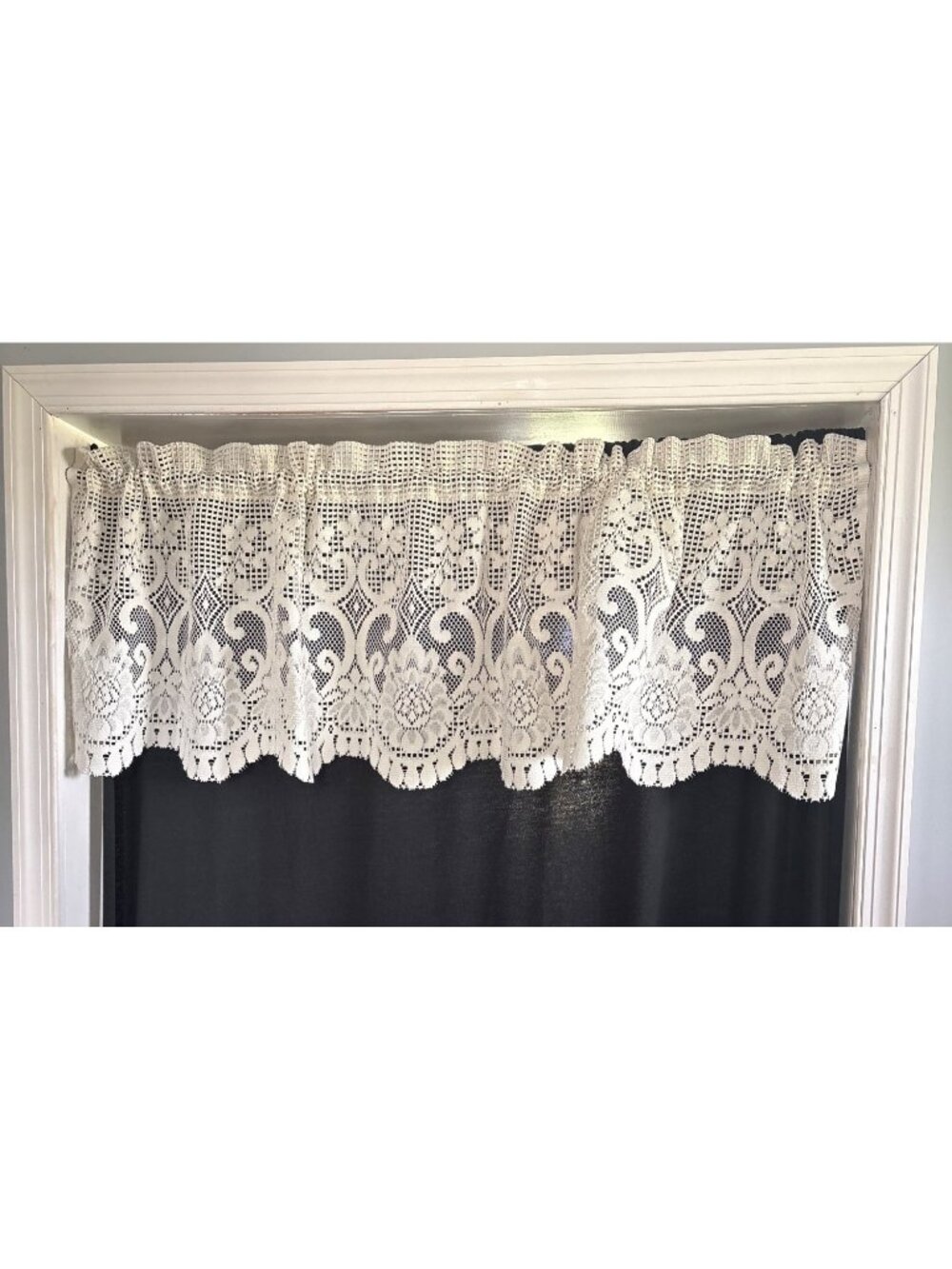 Lace Curtain Valance 62"W x 18"L Cream Floral Scalloped Edge Elegant Window